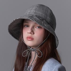 퍼플라벨 이탈리아 울 글렌체크 라운드 버킷햇 바스토