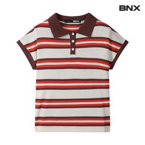 정상가:49,000원 | 카라 배색 스트라이프 데일리 반팔 니트 (BW2KP017L0)