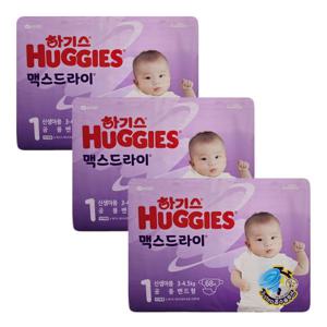 New 하기스 맥스드라이 밴드형 기저귀 1단계 신생아 남여공용 68p X 3팩 / 2024년형