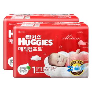 하기스 매직컴포트 밴드기저귀 1단계 신생아 공용 64매x2팩 /2023년 X 2024년 제품입니다.