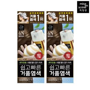 미쟝센 올뉴 쉽고빠른 거품 염색약 4N 짙은갈색 2개 셀프 새치 커버 간편 염색제