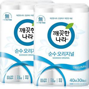 깨끗한나라 순수 40m 천연펄프 2겹 x 60롤 화장지 휴지