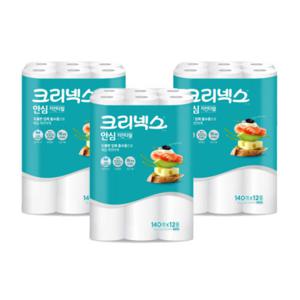 롤키친타올/크리넥스 안심 클래식 키친타올 140매 12롤 3팩