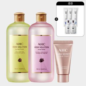 AHC 허브솔루션 대용량 토너 500ml 2종세트(로즈+레몬) 전구매 샤쉐증정 + 톤업크림 10ml