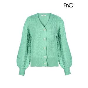 [이앤씨]EnC 그린 브이넥 꽈배기 볼륨소매 EnCK31302V