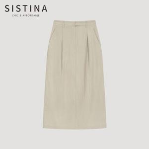 [SISTINA] 인기 벨티드 원턱 미디 스커트_AWWSKO21730_LK