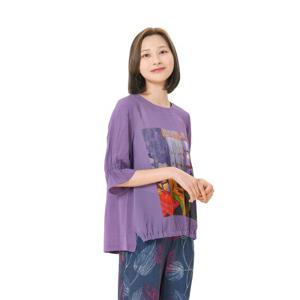 [크로커다일레이디] 원포인트 프린트 라운드넥 인견 블라우스_CLDMBL503 CLDMBL503