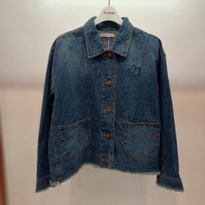Latium HC06 데님 품 넉넉한 자수 롤업 꽃소매 뒤핀턱 짧은 점퍼형 카라 청쟈켓 T2513jk12