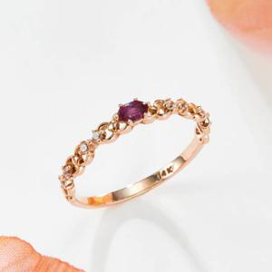 [비앤비골드] 14K 루비 오벌컷 큐빅 고리체인 반지 PNR41394