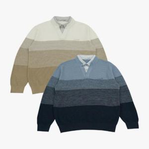 크로커다일 CDAABKT1352 컬러블록 V넥 레이어드 니트