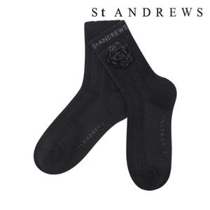 세인트앤드류스  (821E1SC154BK) 여성 플로럴 모티브 로고 중목 양말