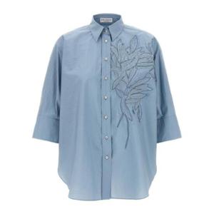 BRUNELLO CUCINELLI 플라워 자수 코튼 블렌드 셔츠 1955360