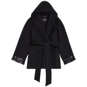 발렌시아가 블랙 프린지 울 후드 코트 1831384