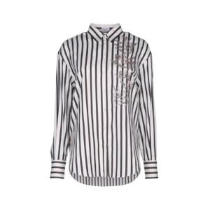 BRUNELLO CUCINELLI 플라워 자수 스트라이프 코튼 실크 셔츠 1923642
