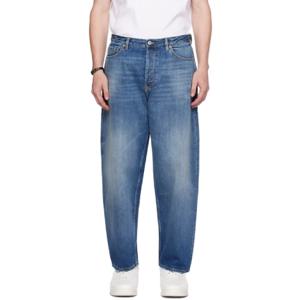 발렌티노 청바지 블루 버튼 플라이 데님 진 242476M186002