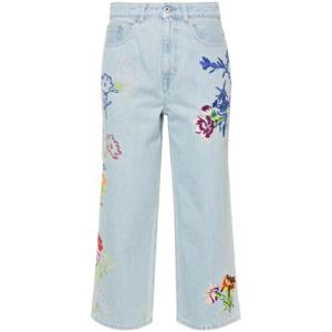 겐조 드로잉 플라워 미드라이즈 와이드 핏 진 FE52DP2236B4