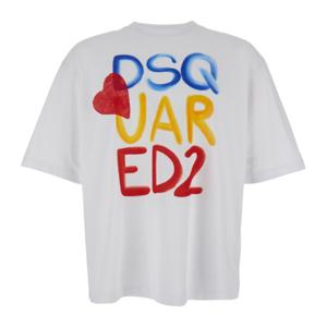 디스퀘어드2 화이트 라운드 넥 마키 로고 티셔츠 S78GD0098 D20