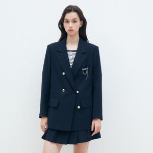 (JJ지고트) 브로치 체크 자수 더블 재킷 GR4A0JKR31
