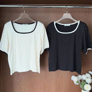 [아이우먼]빅사이즈크롭티 U386L504 물방울배색반팔티셔츠 YP