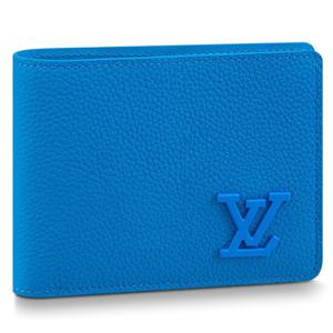 25 SS 루이비통 LV 로고 패치 그레인 레더 멀티플 바이폴드 월렛 블루 M82272