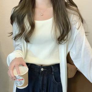 샵앤) 여성 오픈 썸머 레이어드 오버핏 긴팔 시스루 가디건 21DS-WCD-4379-화이트