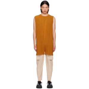 Homme Plisse Issey Miyake 반바지 오렌지 컬러풀 플리츠 롬퍼 242729M193002