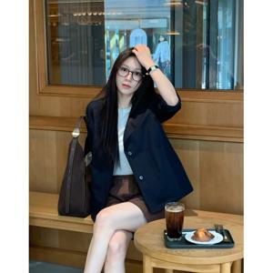 헤지스 여성 25SS 싱글 폴리 자켓 네이비 HSJA5B302N2
