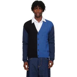 Maison Kitsune 가디건 블랙   블루 컬러 블록 가디건 232389M200015
