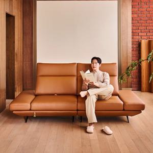 [다우닝] 프리움 스윙 3인 전체 천연가죽 소파+스툴