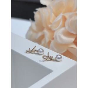 로이드 리본 드롭 진주 14k 귀걸이 LPSN4048G