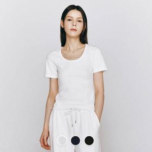 [지오다노]여성 여름 소프트 스판 U유넥 립 골지 면 반팔 티셔츠 325526/05325526