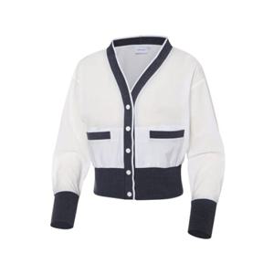 [와이드앵글]  WWM23172W2   여성 CO 니트 트림 우븐 가디건 L (White)