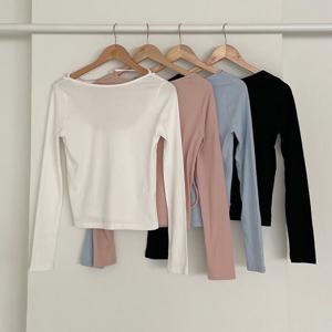 [아이우먼]빅사이즈크롭티 P486L505 쫀쫀뒷끈리본스판긴팔티 MO