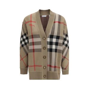 버버리 체크 패턴 브이넥 울 믹스 스웨터 8039153 A7026 BEIGE