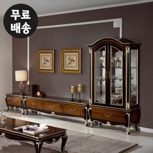 델피 엔틱 원목 거실장세트 C형 골드 TV 수납장 낮은