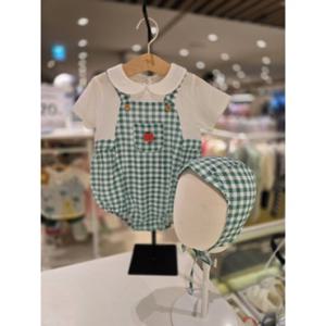 [블루독베이비] 25 SS(그린)후르츠 체크 바디수트 모자세트(4531360403) 백일 돌 신생아 조카선물 유아아기
