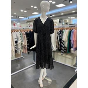 오조크 세이브존01 도트 패턴 허리 셔링 V넥 원피스 HOSMCOA576A