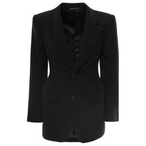 BALENCIAGA & 39 Hourglass& 39  스트레치 울 여성 블랙 핀스트라이프 싱글 브레스트 재킷 725199TNT361070