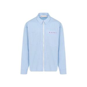 남성 Marni 로고 프린트 긴소매 지퍼 셔츠 L2B50IRISBLUE