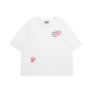 [빈]화이트 하트 프린팅 반소매 티셔츠BY18TS05WT