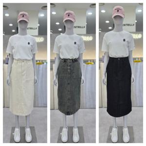 [빈트릴]SUNDAY  퍼티그 데님 롱 블랙스커트 BA243SK552-BK