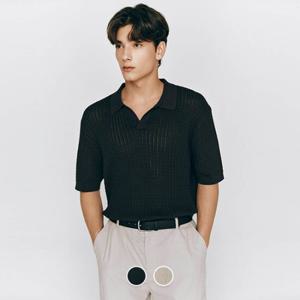 [지오다노/본사] 055534 12gg 크로쉐 텍스쳐 반팔 슬릿넥 니트 스웨터