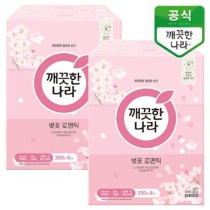 깨끗한나라 벚꽃 로맨틱 미용티슈 200매 6입x2팩