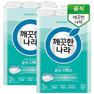 갤러리아_깨끗한나라 순수 디럭스 천연펄프 3겹 화장지 30m 30롤x2팩
