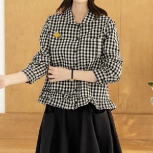[디얼마미][디얼마미] 체크 프릴 카라 남방 /마담 미시 중년 여성 빅사이즈 40대 50대