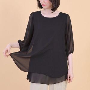 [애비뉴투지]엄마옷 이중 쉬폰 소매 시스루 여성 봄 여름 칠부 롱 블라우스 B08351 50대 60대 중년여성