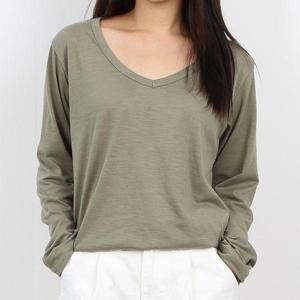 [파라노말샵](데일리) 10색 무지 슬라브 브이넥 긴팔 티셔츠 ()