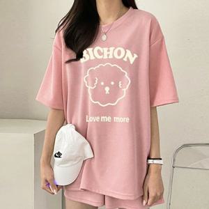[무드무드] 비숑 프린팅 반팔 반바지 set