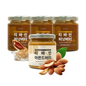 [티바인]땅콩버터 크런치 200g x 3병 + 아몬드버터 200g x 1병