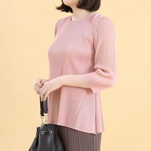 [애비뉴투지]엄마옷 에이라인 플리츠 여성 봄 여름 가을 라운드 칠부 블라우스 B04248 50대 60대 중년여..